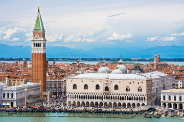 Fototapeta premium Campanile and Doge's palace on Saint Marco square, Venice, Italy