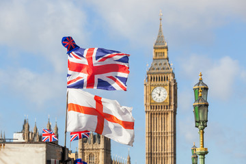 Fototapeta na wymiar UK and England Flags in London