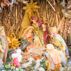 nativity scene with figures - Baby Jesus, Mary, Joseph