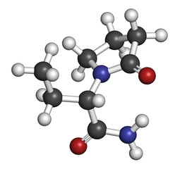 Levetiracetam epilepsy (seizures) drug molecule. 