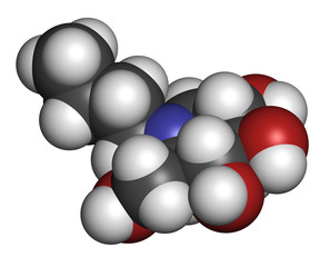 Miglustat Gaucher disease drug molecule. 