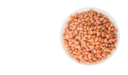 Peanut or ground nut in white bowl over white background