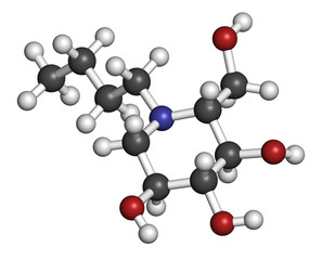 Miglustat Gaucher disease drug molecule.