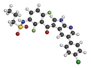 Vemurafenib melanoma drug molecule. 