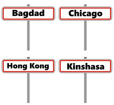 Villes du monde dans 4 panneaux