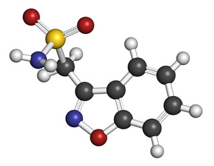 Zonisamide epilepsy drug molecule. 