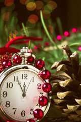 clock and christmas decorations