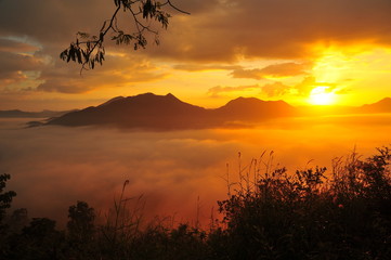Mountain Landscape Above the Clouds at Sunrise
