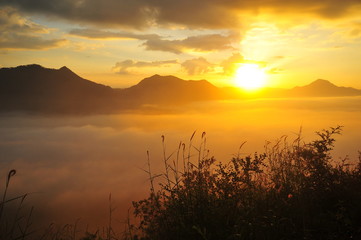 Mountain Landscape Above the Clouds at Sunrise