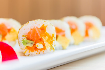 Salmon sushi roll maki