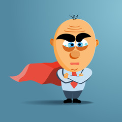 Brave superhero businessman with red cloak. Vector