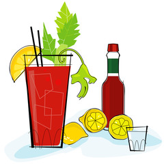 Retro-stylized cocktail spot illustration: Bloody Mary
