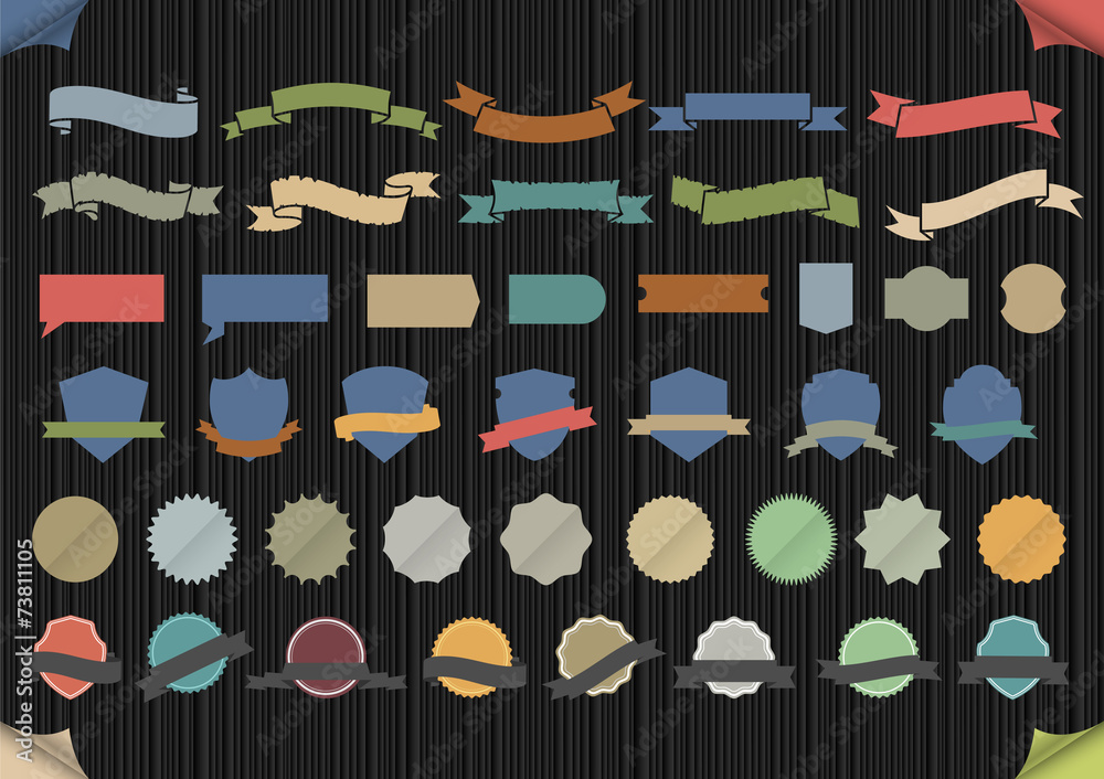 Sticker set of design elements in retro colors