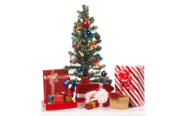 Christmas tree with  many gift boxes