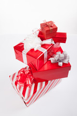 Group of red gift boxes for christmas