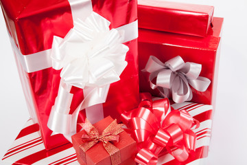 Group of red gift boxes for christmas