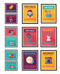 shopping poster banner flat design background set, eps10