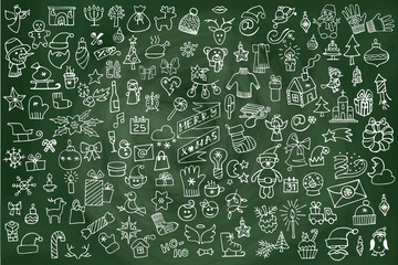 Christmas,new year icons big set.Doodle sketchy chalkboard