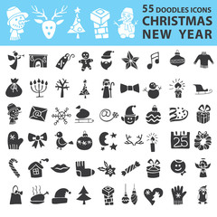 Christmas, New Year icons silhouette set