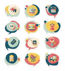 shopping speech bubble flat design background set, eps10