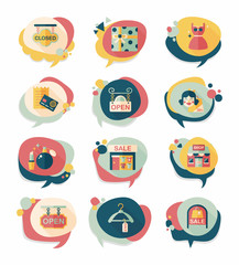 shopping speech bubble flat design background set, eps10