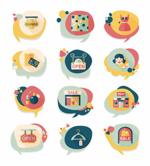 shopping speech bubble flat design background set, eps10