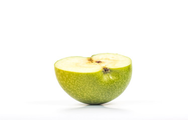 half green apple isolated on white background