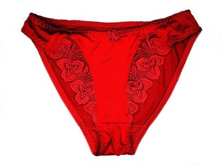 A red panties close-up on the white background.