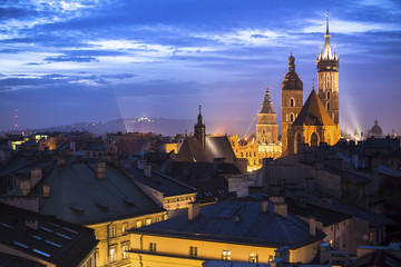 Fototapeta premium Historic center of Krakow, Poland at night time.