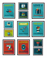 Valentine’s Day poster flat banner design flat background set,