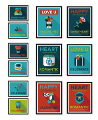 Valentine’s Day poster flat banner design flat background set,