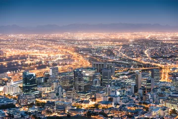 Deurstickers Zuid-Afrika Luchtfoto van Kaapstad vanaf Signal Hill na zonsondergang