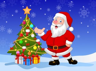 Cartoon Santa clause with Christmas tree