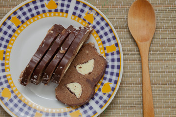 cakes with jelly and coconut with chocolate banana