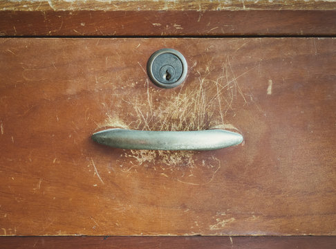 Wooden Drawer With Handle Old Furniture Close Up