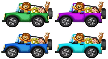 Stickers pour porte Course de voitures Quatre animaux