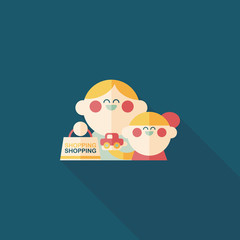Parents and child shopping flat icon with long shadow,eps10