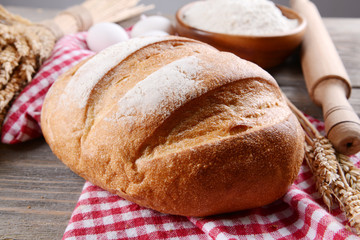 Fresh bread on table close-up