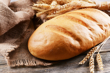 Fresh bread on table close-up