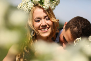Bride and groom in springtime