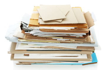 Big stack of papers, isolated on white