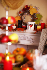 Festive autumn serving table in room