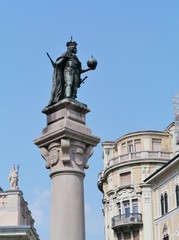Fototapeta na wymiar A bronze statue of the Habsburg Emperor Leopold I in Trieste