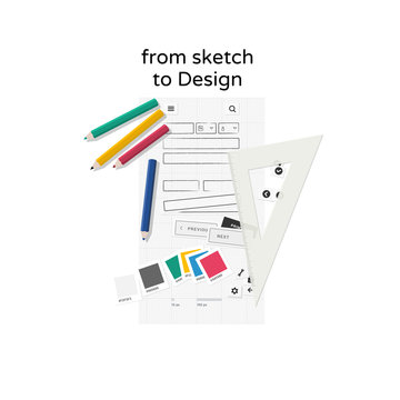 Designing website on paper - flat design illustration