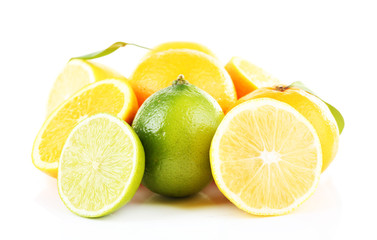 Fresh juicy limes and oranges isolated on white
