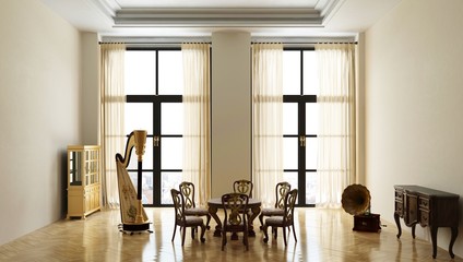 Salotto, musica, Interior 3d, rendering, tridimensionale