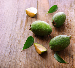 Feijoa on table close-up