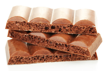 Tasty porous chocolate, isolated on white