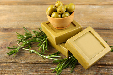 Bars of natural soap with rosemary and olive oil