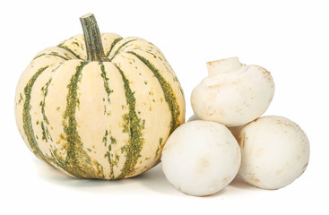 Decorative pumpkin squash and mushrooms